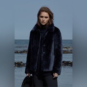 REISS Blue Faux Fur Jacket Small